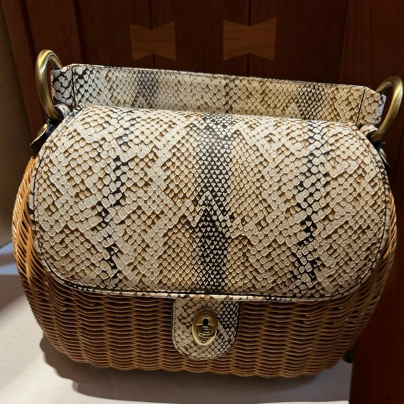 Eric Javits Vintage Snakeskin Wicker Top Handle Handbag - Picture 12 of 14